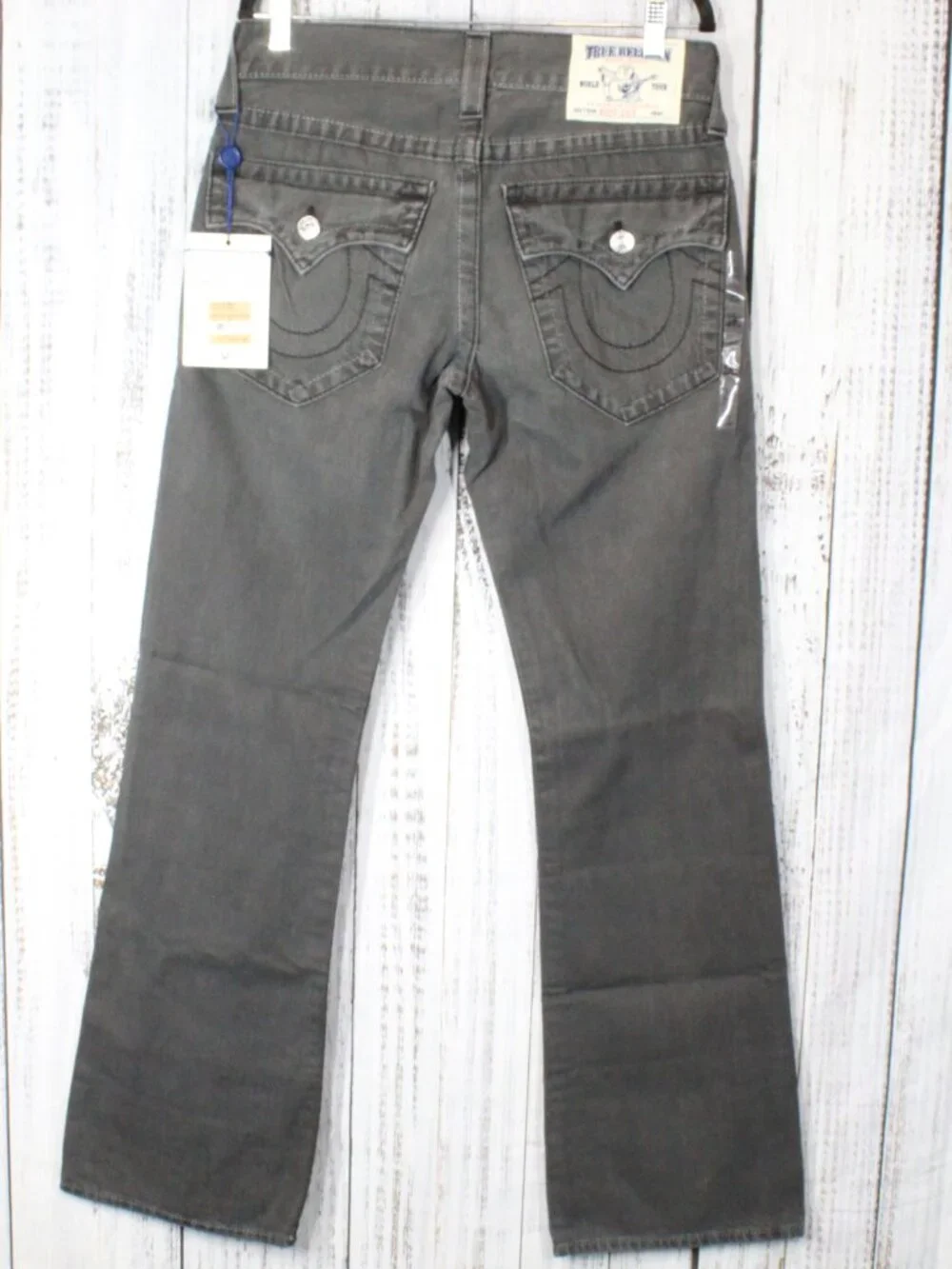 NWT True Religion Mens Bootcut Jeans PX Black Grey Flap Pocket Size 31